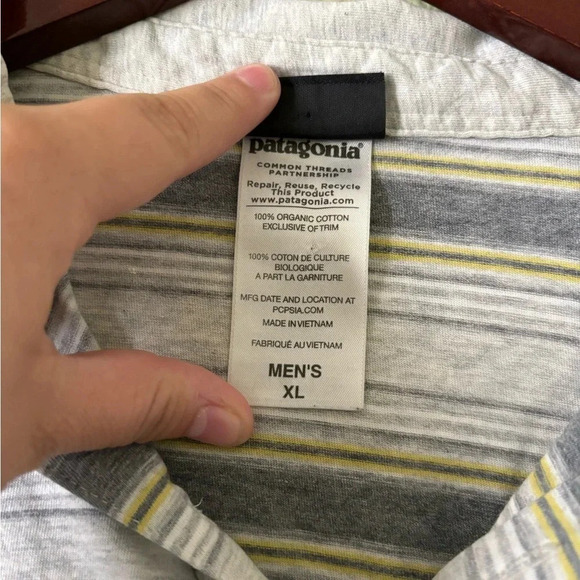 Patagonia Men’s Yellow/Gray Stripped Organic Cotton Polo- Size XL - Picture 5 of 7